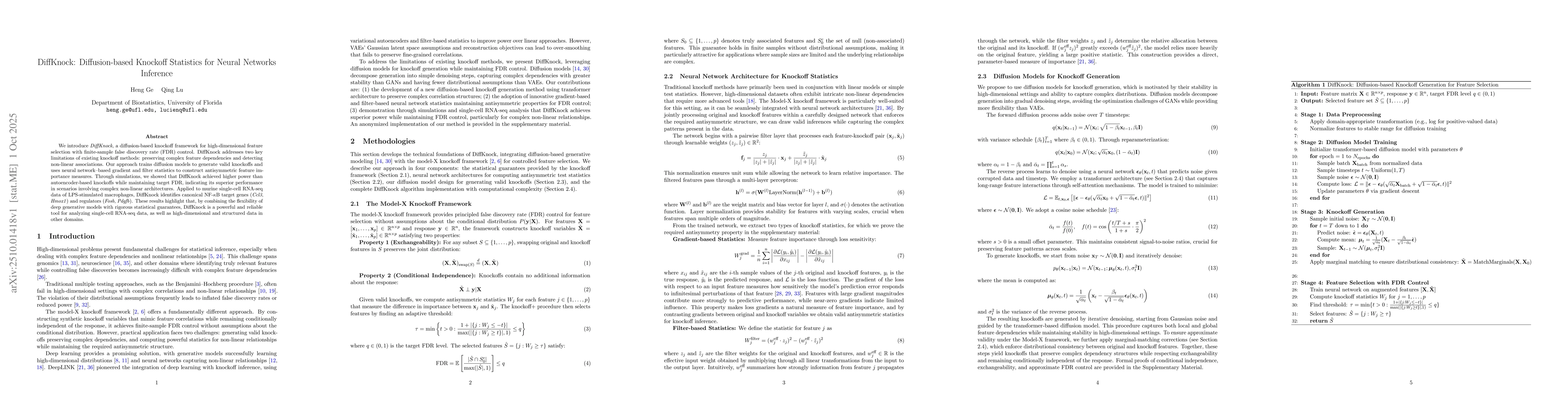 Thumbnail for DiffKnock: Diffusion-based Knockoff Statistics for Neural Networks
  Inference