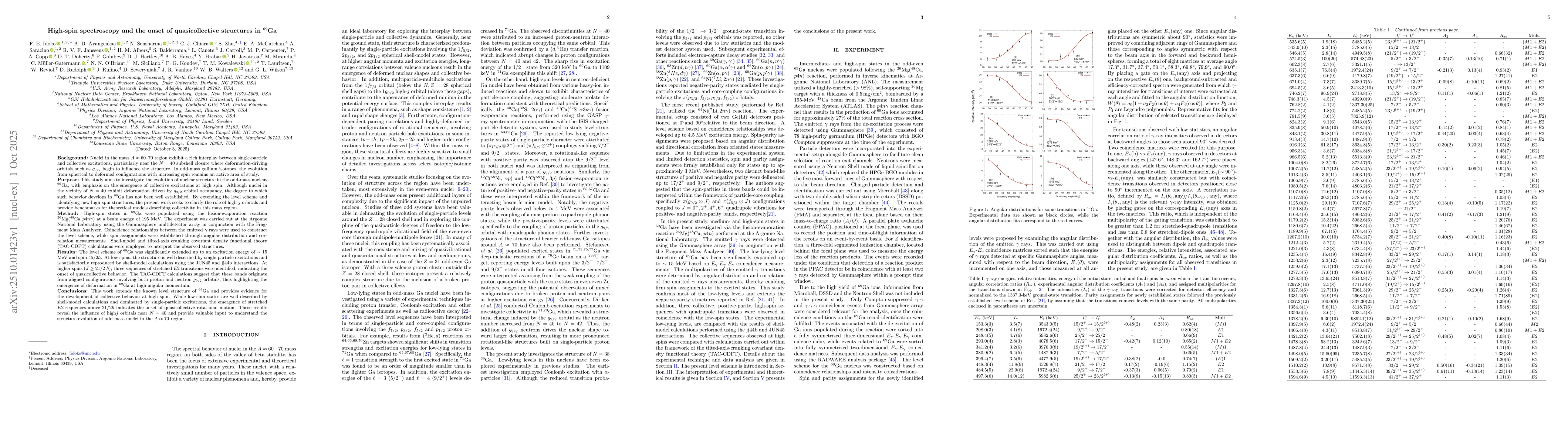 Thumbnail for High-spin spectroscopy and the onset of quasicollective structures in
  $^{69}$Ga