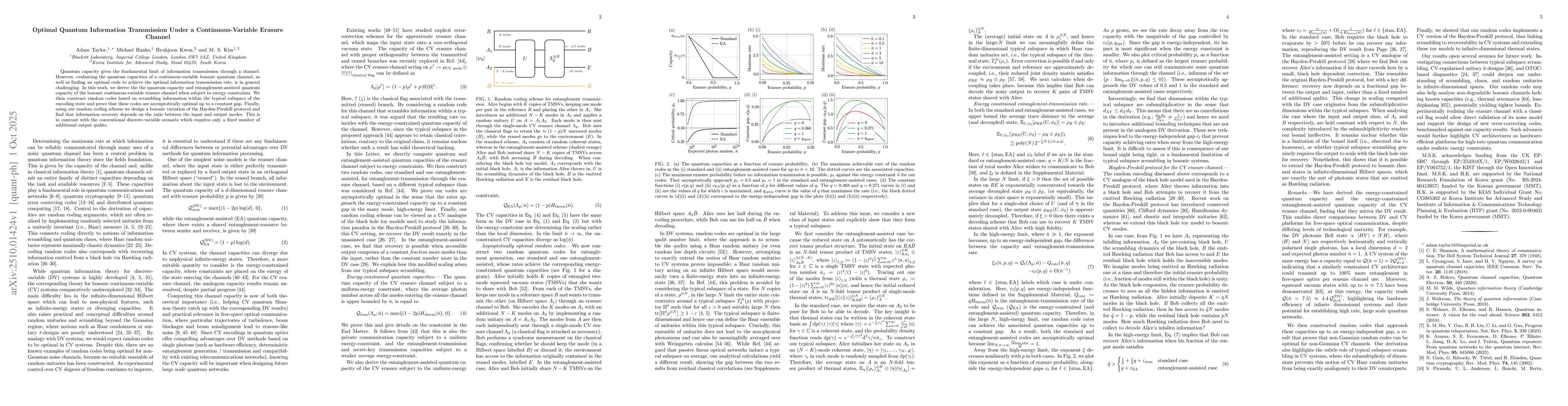 Thumbnail for Optimal Quantum Information Transmission Under a Continuous-Variable
  Erasure Channel
