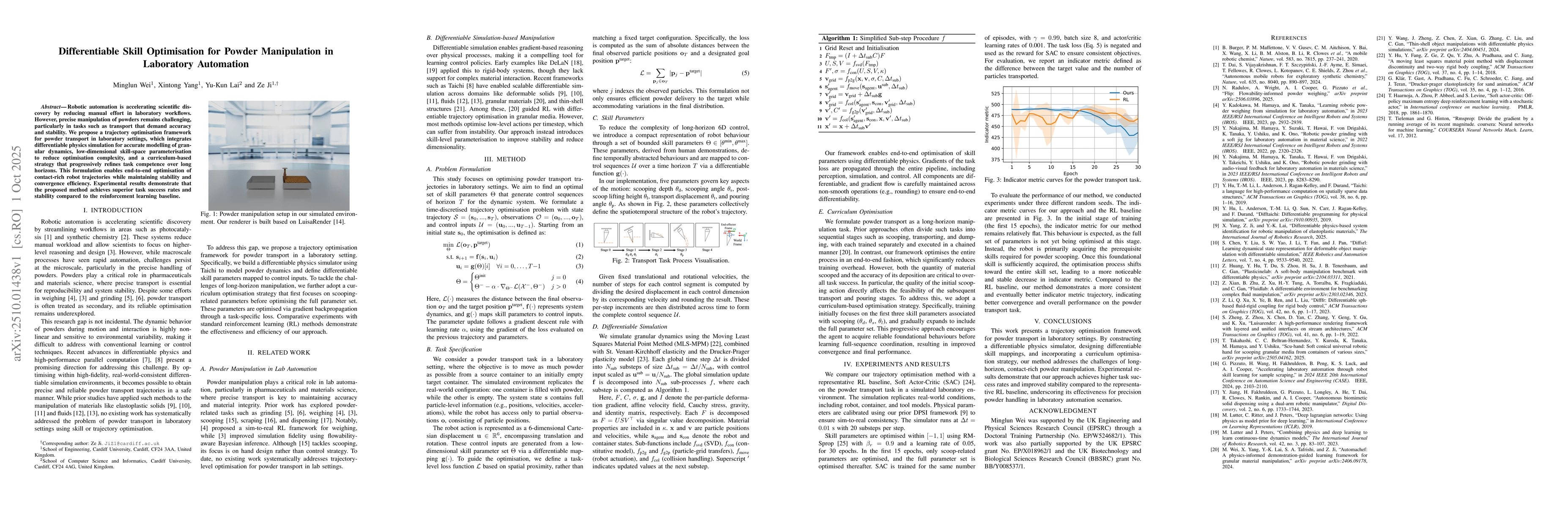 Thumbnail for Differentiable Skill Optimisation for Powder Manipulation in Laboratory
  Automation