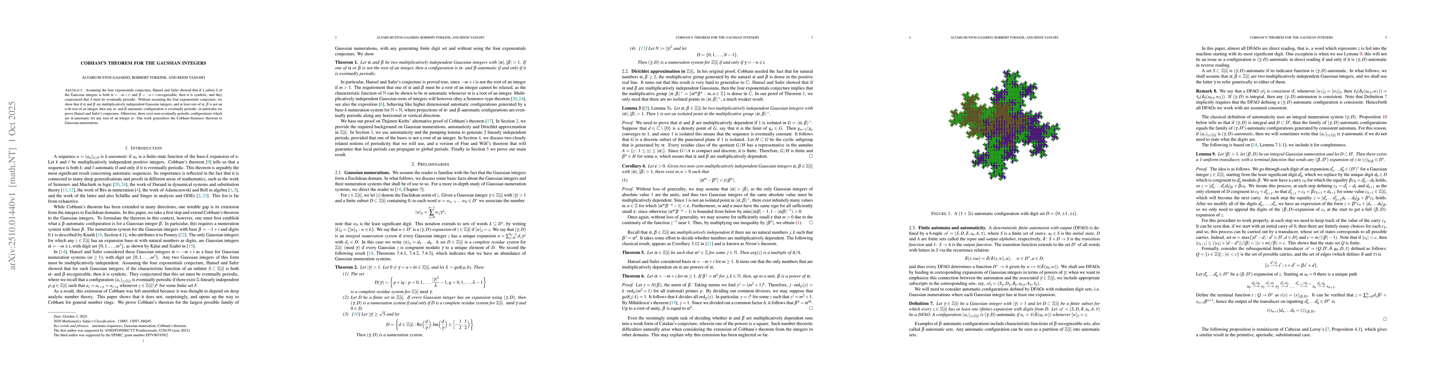 Thumbnail for Cobham's theorem for the Gaussian integers