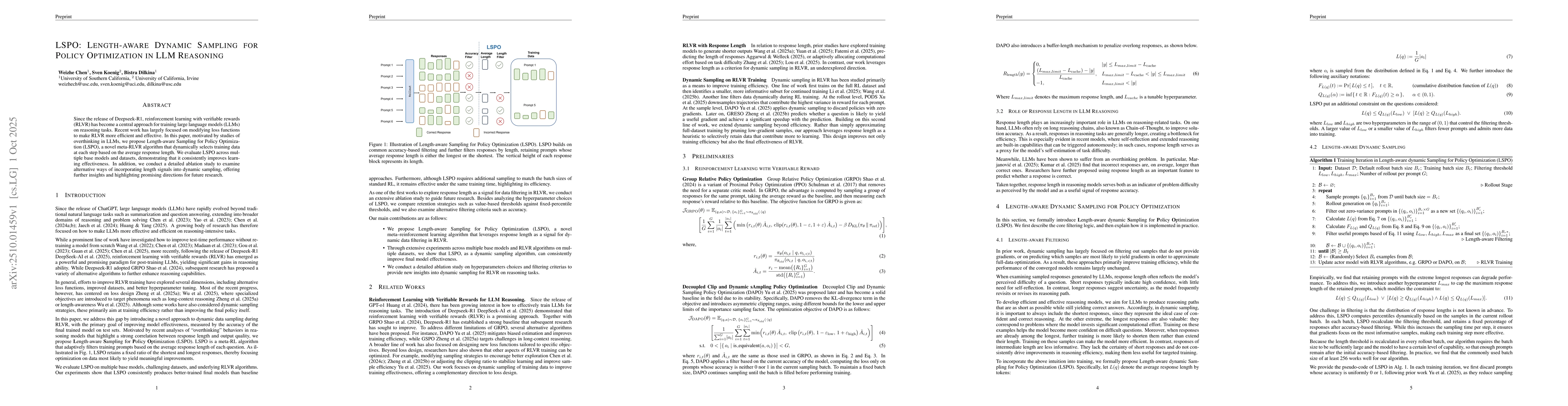 Thumbnail for LSPO: Length-aware Dynamic Sampling for Policy Optimization in LLM
  Reasoning