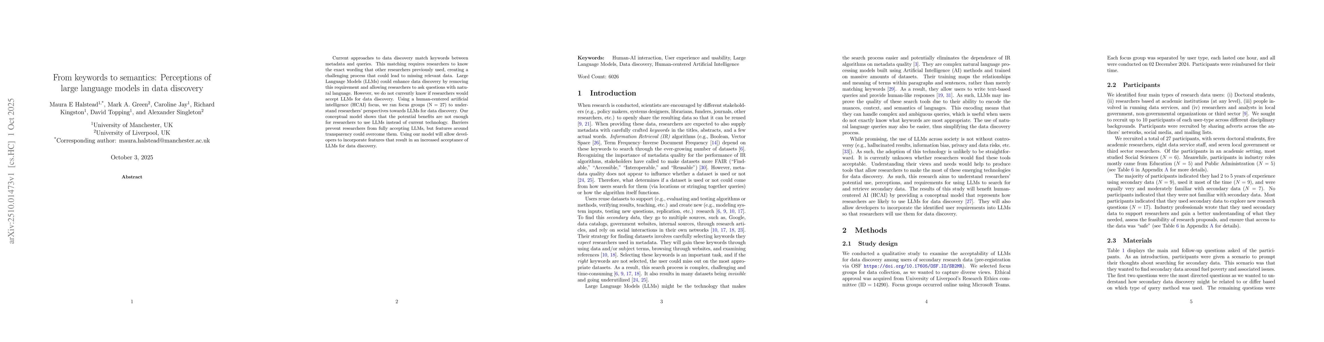 Thumbnail for From keywords to semantics: Perceptions of large language models in data
  discovery