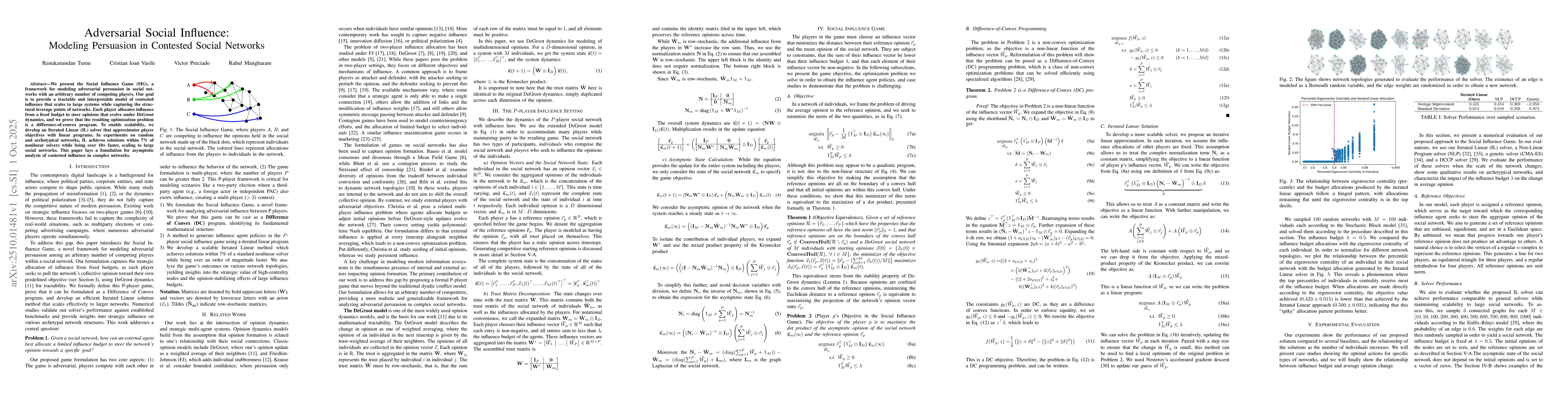 Thumbnail for Adversarial Social Influence: Modeling Persuasion in Contested Social
  Networks
