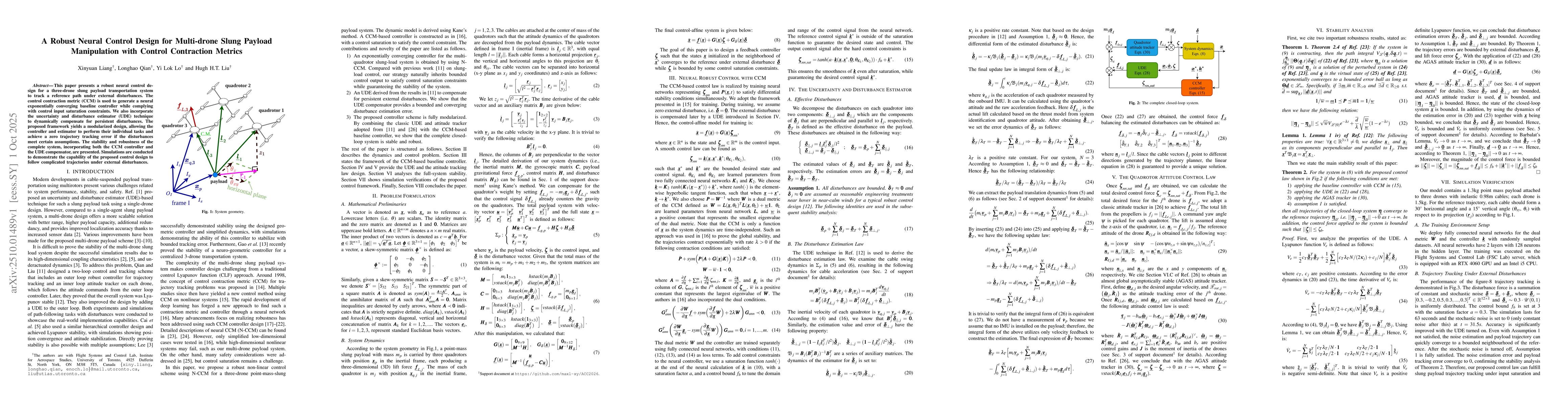 Thumbnail for A Robust Neural Control Design for Multi-drone Slung Payload
  Manipulation with Control Contraction Metrics