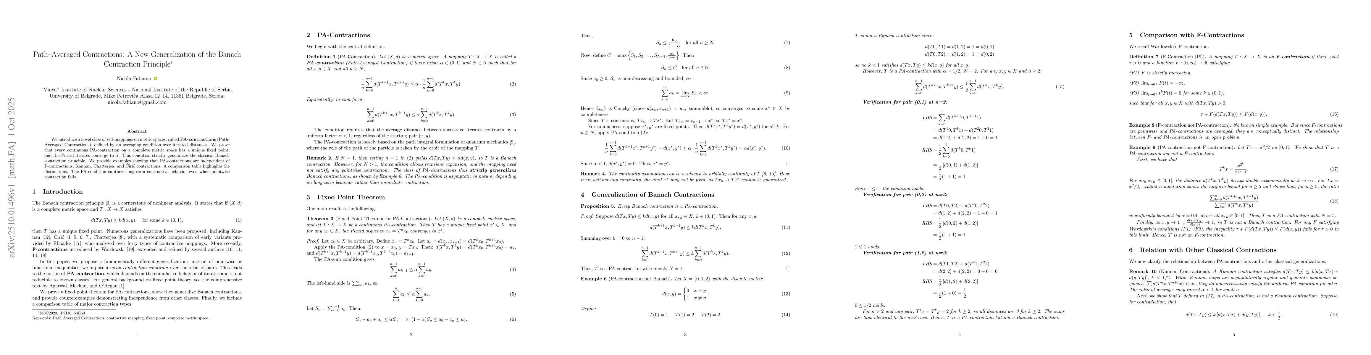 Thumbnail for Path--Averaged Contractions: A New Generalization of the Banach
  Contraction Principle
