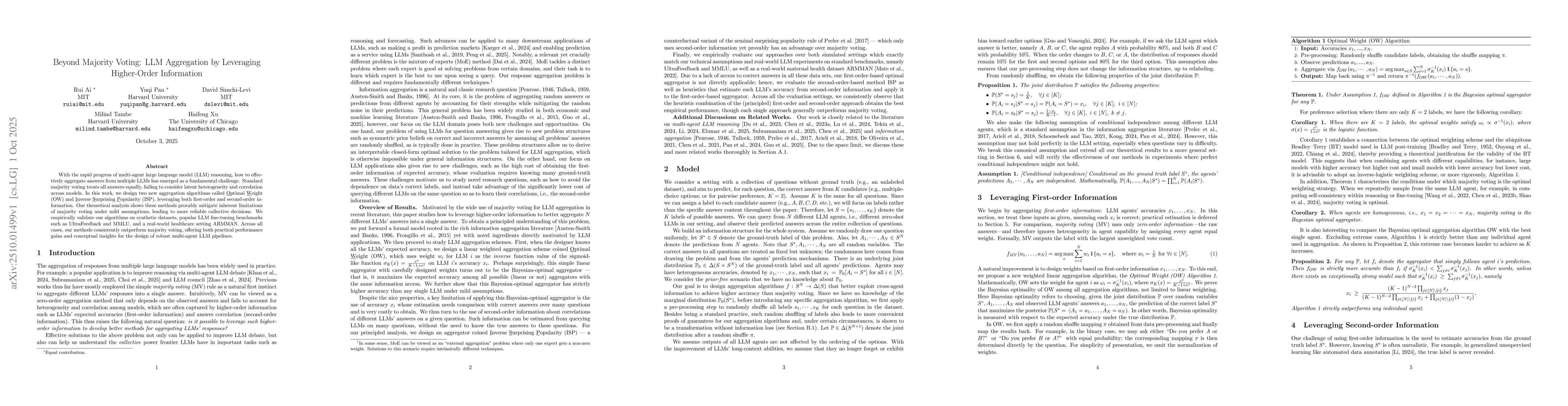 Thumbnail for Beyond Majority Voting: LLM Aggregation by Leveraging Higher-Order
  Information