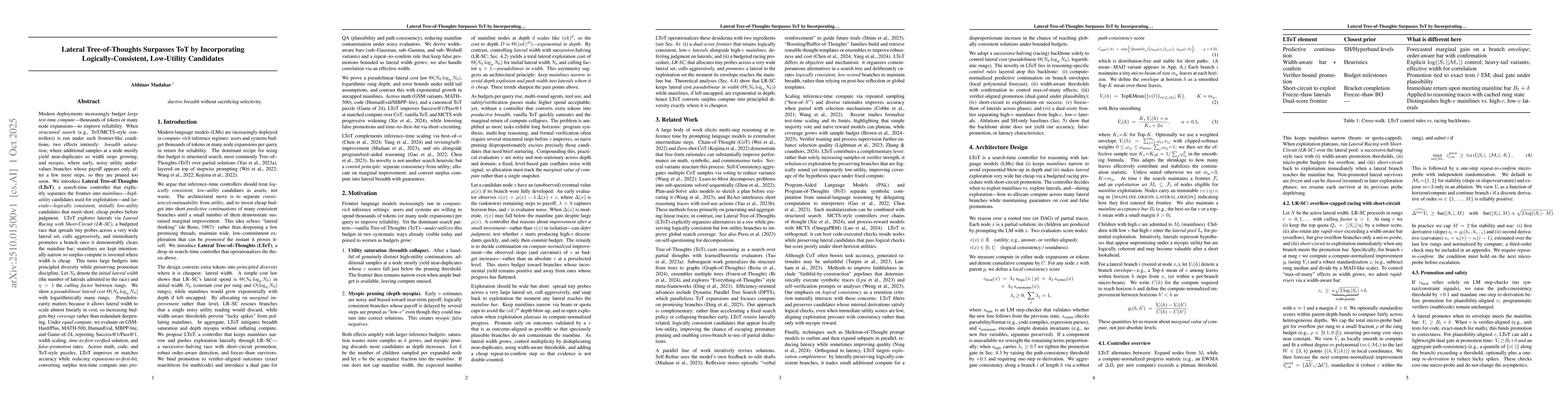 Thumbnail for Lateral Tree-of-Thoughts Surpasses ToT by Incorporating
  Logically-Consistent, Low-Utility Candidates