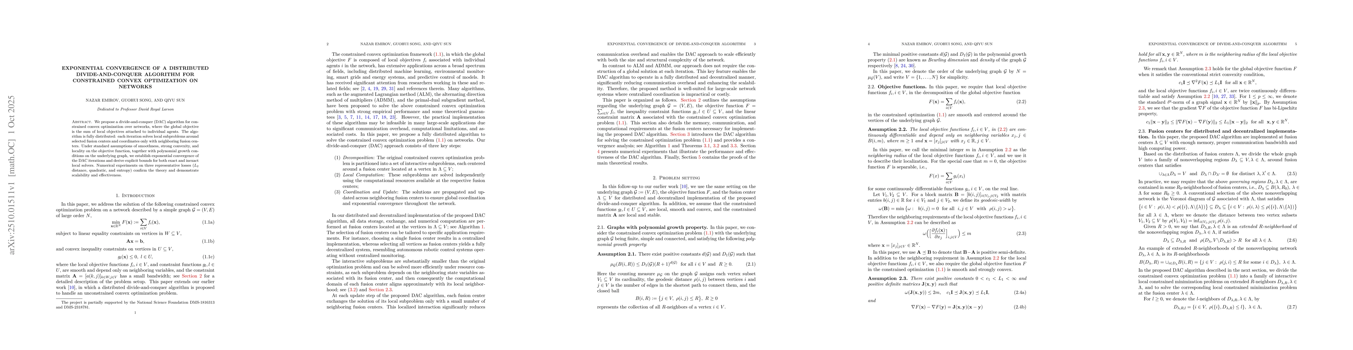 Thumbnail for Exponential convergence of a distributed divide-and-conquer algorithm
  for constrained convex optimization on networks
