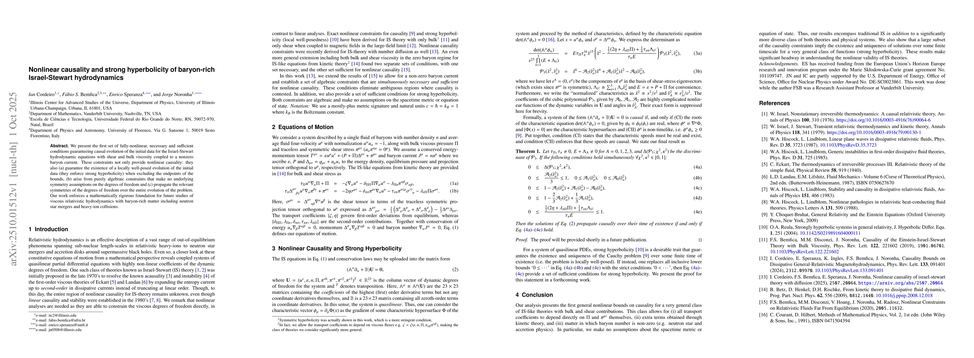 Thumbnail for Nonlinear causality and strong hyperbolicity of baryon-rich
  Israel-Stewart hydrodynamics