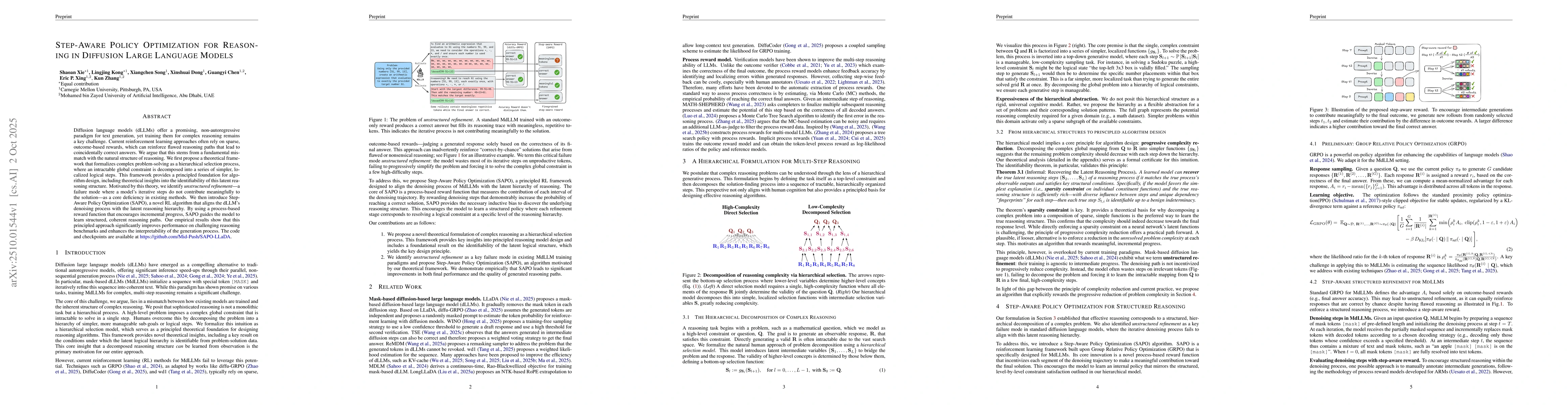 Thumbnail for Step-Aware Policy Optimization for Reasoning in Diffusion Large Language
  Models