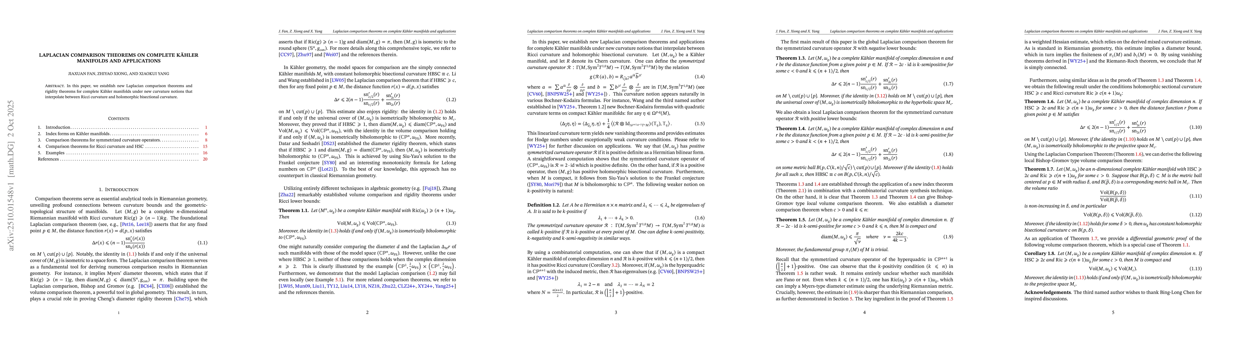 Thumbnail for Laplacian comparison theorems on complete Kähler manifolds and
  applications