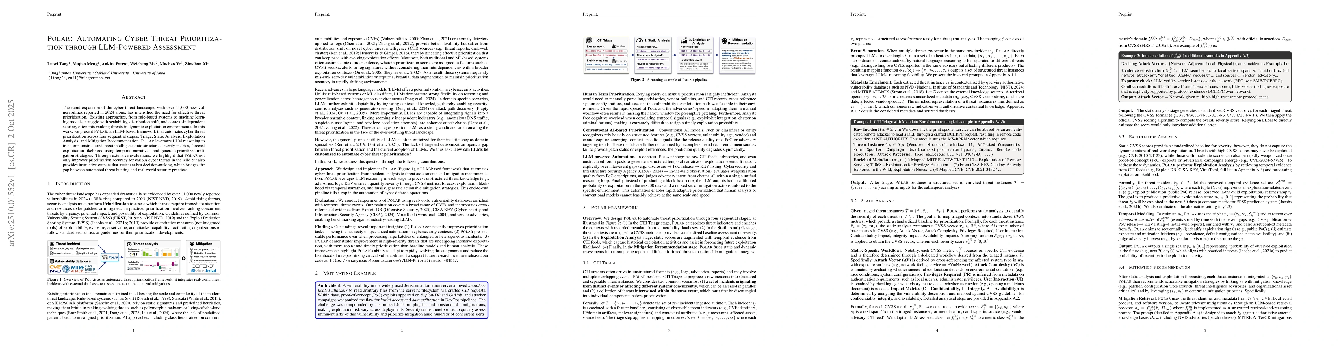 Thumbnail for POLAR: Automating Cyber Threat Prioritization through LLM-Powered
  Assessment