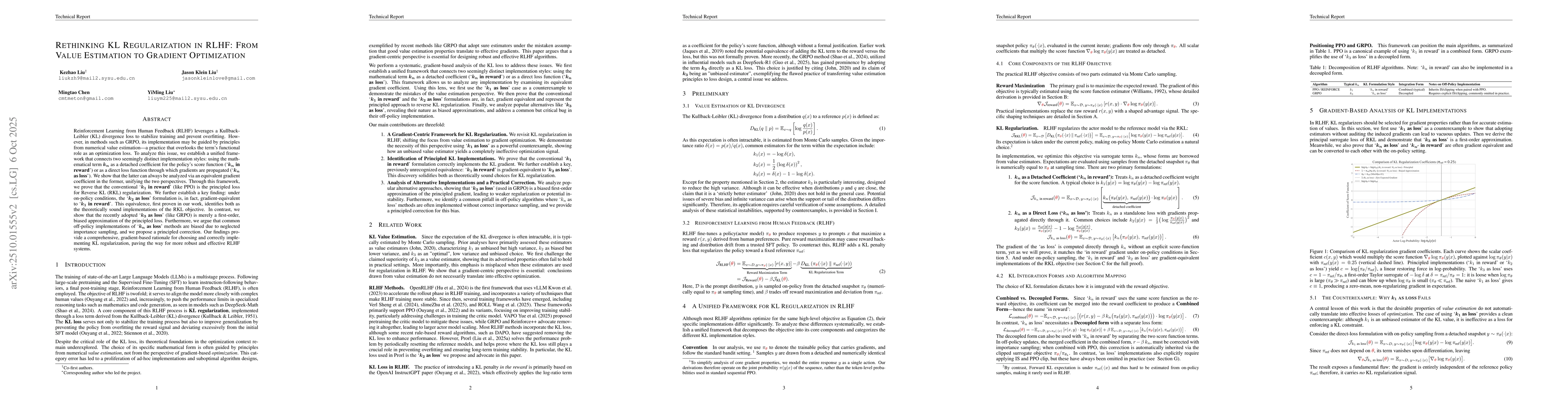 Thumbnail for Rethinking KL Regularization in RLHF: From Value Estimation to Gradient
  Optimization