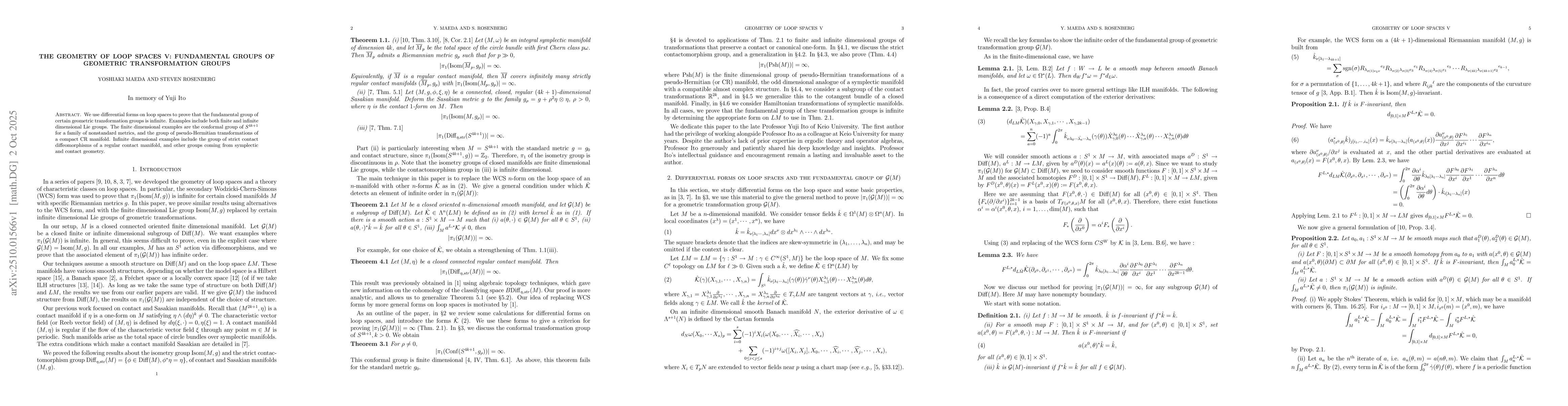 Thumbnail for The Geometry of Loop Spaces V: Fundamental Groups of Geometric
  Transformation Groups