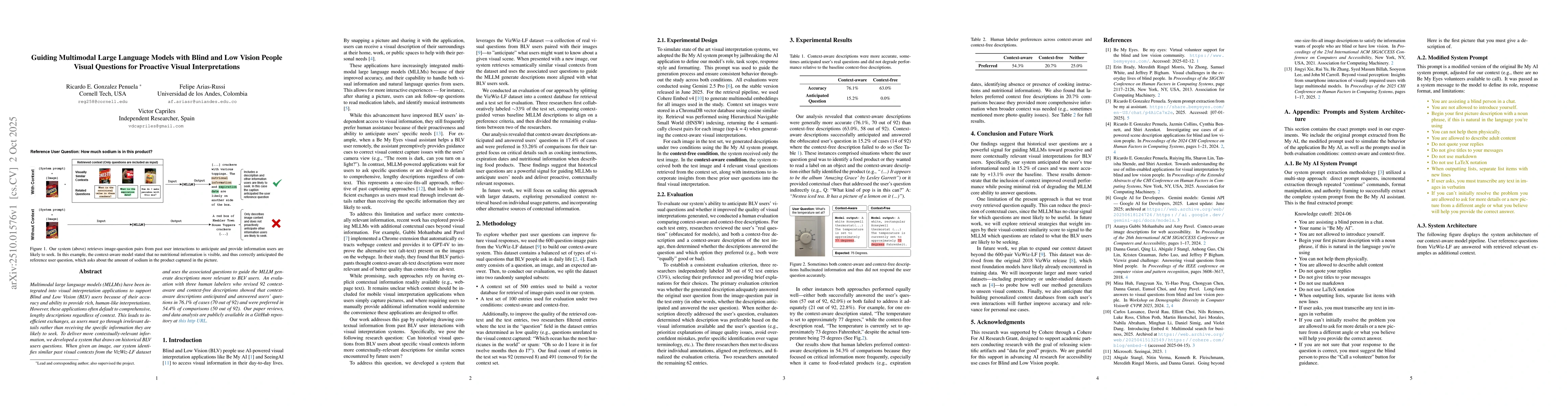 Thumbnail for Guiding Multimodal Large Language Models with Blind and Low Vision
  People Visual Questions for Proactive Visual Interpretations