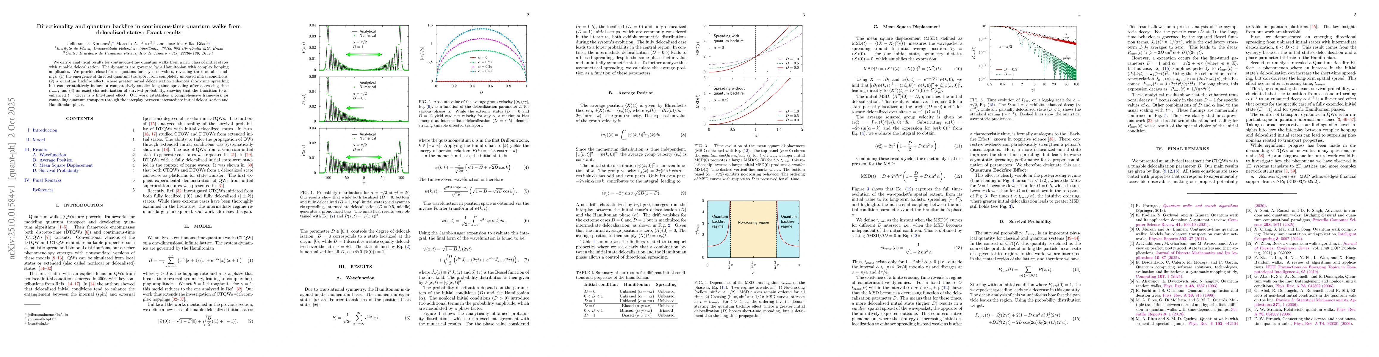 Thumbnail for Directionality and quantum backfire in continuous-time quantum walks
  from delocalized states: Exact results