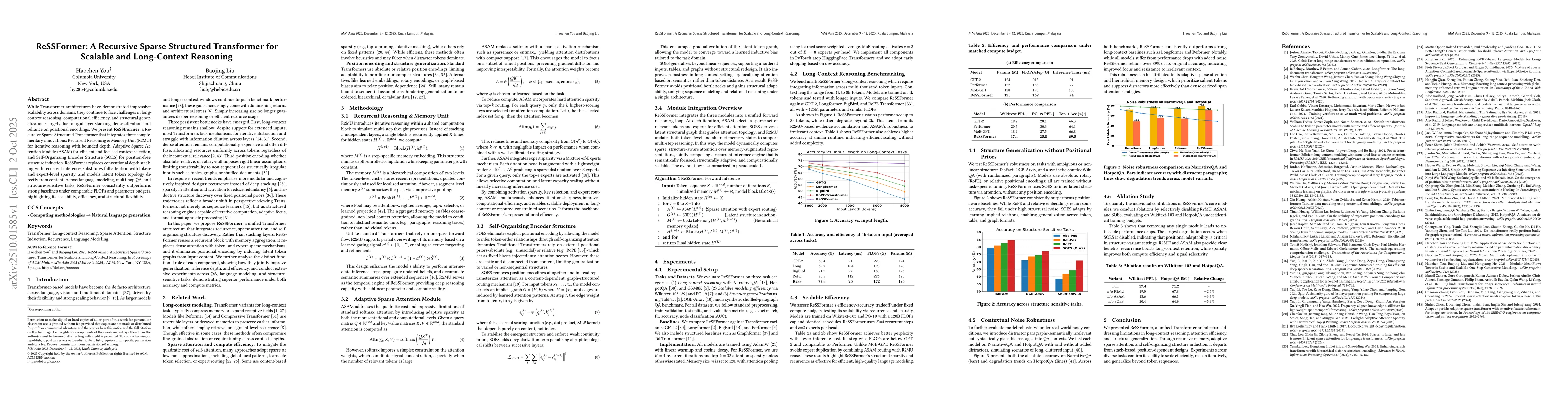 Thumbnail for ReSSFormer: A Recursive Sparse Structured Transformer for Scalable and
  Long-Context Reasoning