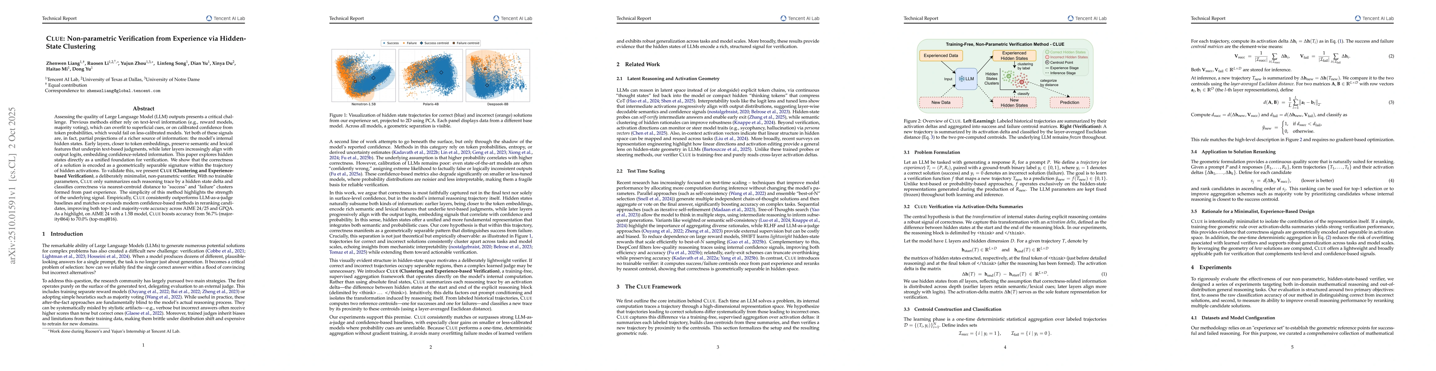 Thumbnail for CLUE: Non-parametric Verification from Experience via Hidden-State
  Clustering