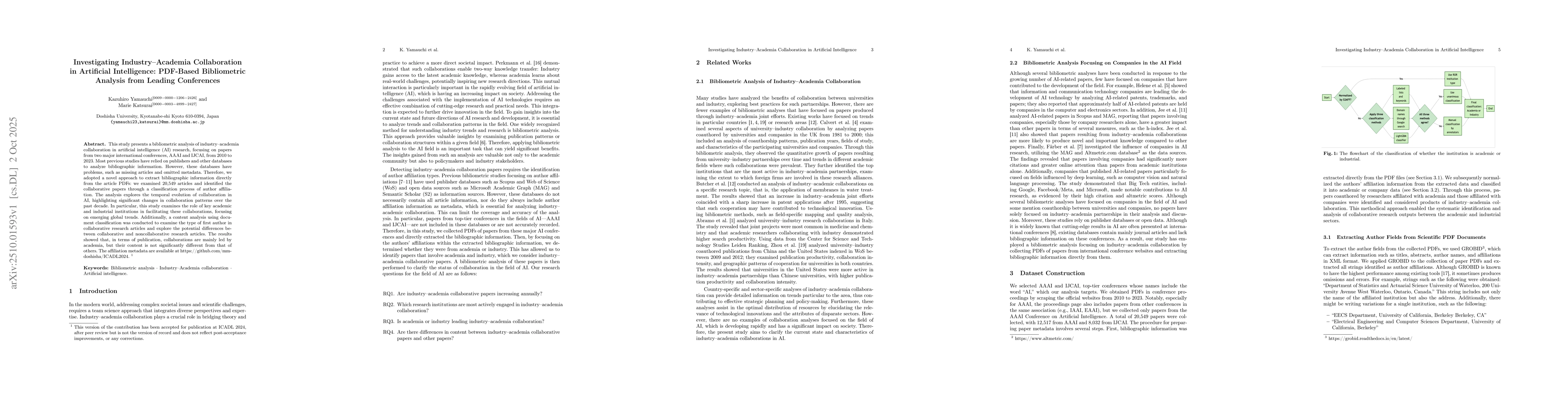 Thumbnail for Investigating Industry--Academia Collaboration in Artificial
  Intelligence: PDF-Based Bibliometric Analysis from Leading Conferences