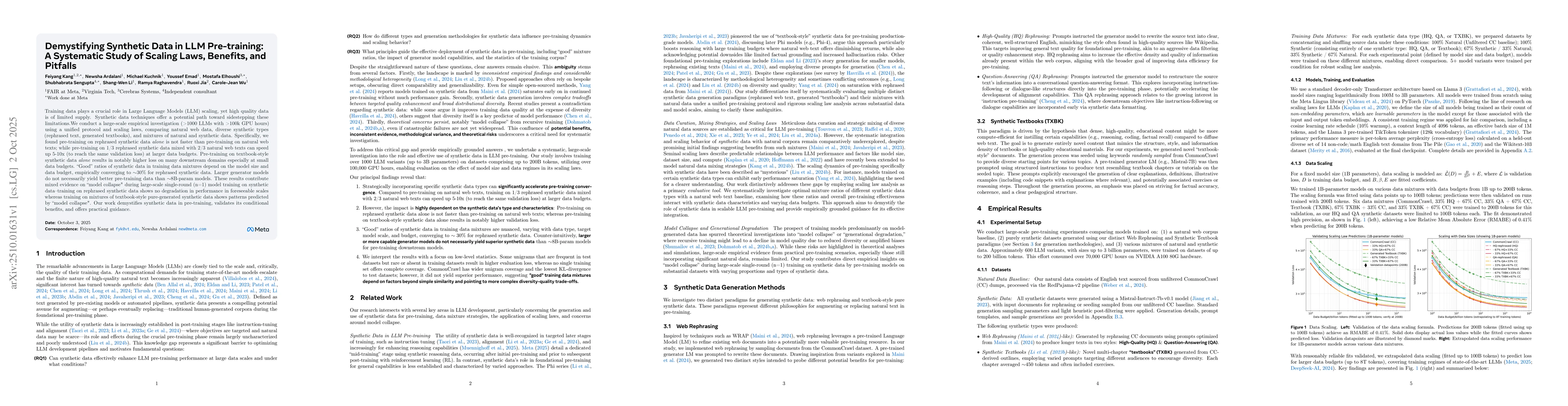 Thumbnail for Demystifying Synthetic Data in LLM Pre-training: A Systematic Study of
  Scaling Laws, Benefits, and Pitfalls