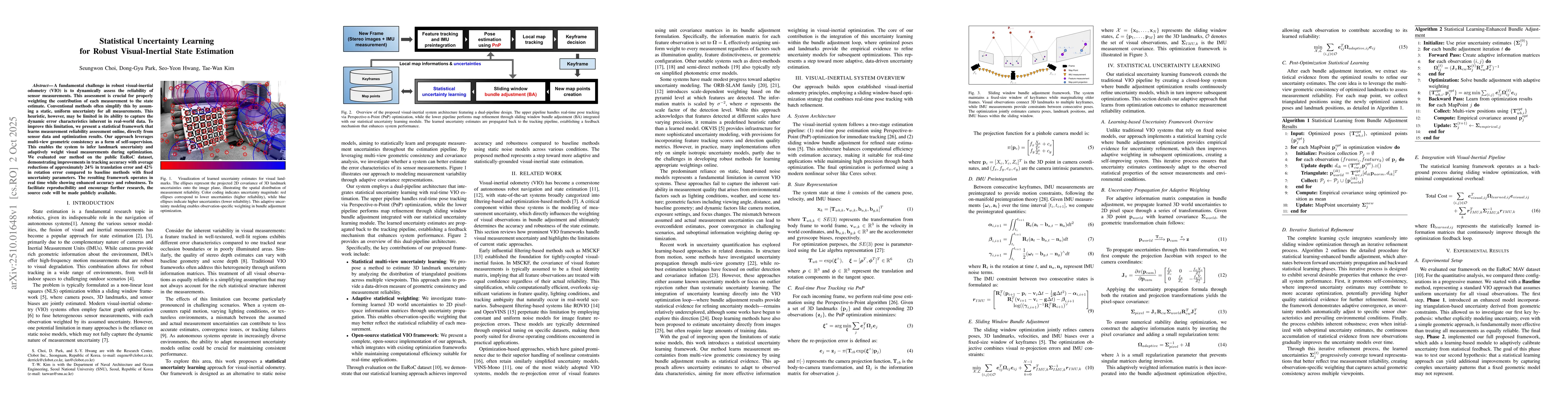 Thumbnail for Statistical Uncertainty Learning for Robust Visual-Inertial State
  Estimation