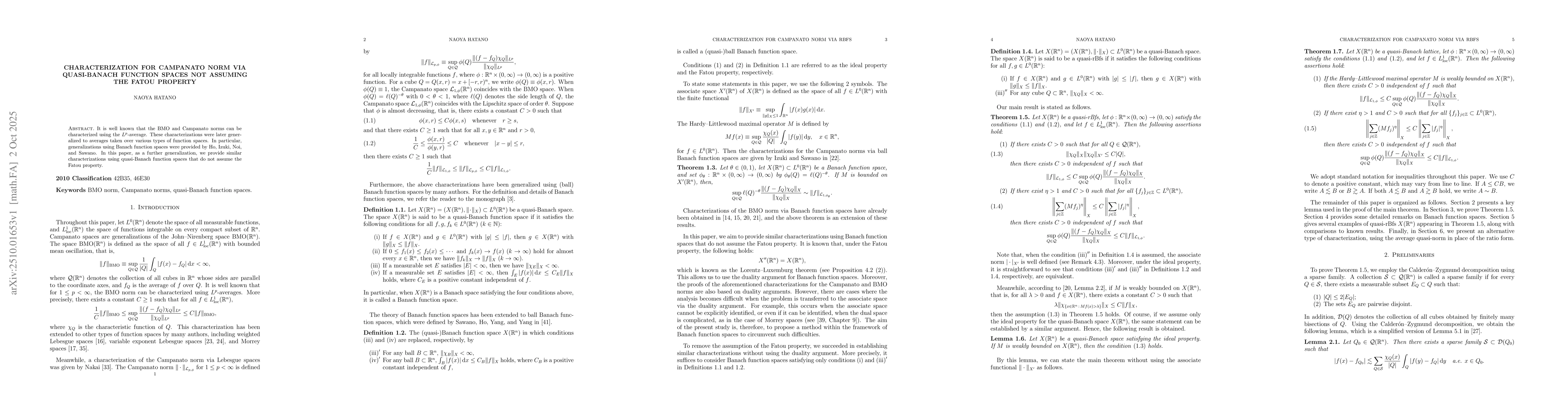 Thumbnail for Characterization for Campanato norm via quasi-Banach function spaces not
  assuming the Fatou property