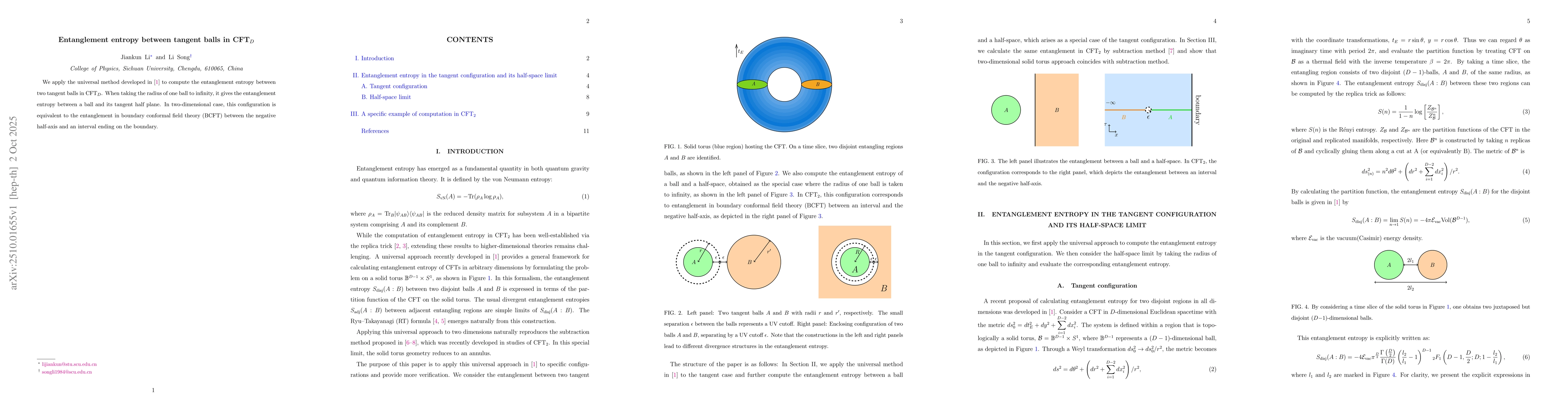 Thumbnail for Entanglement entropy between tangent balls in CFT$_D$