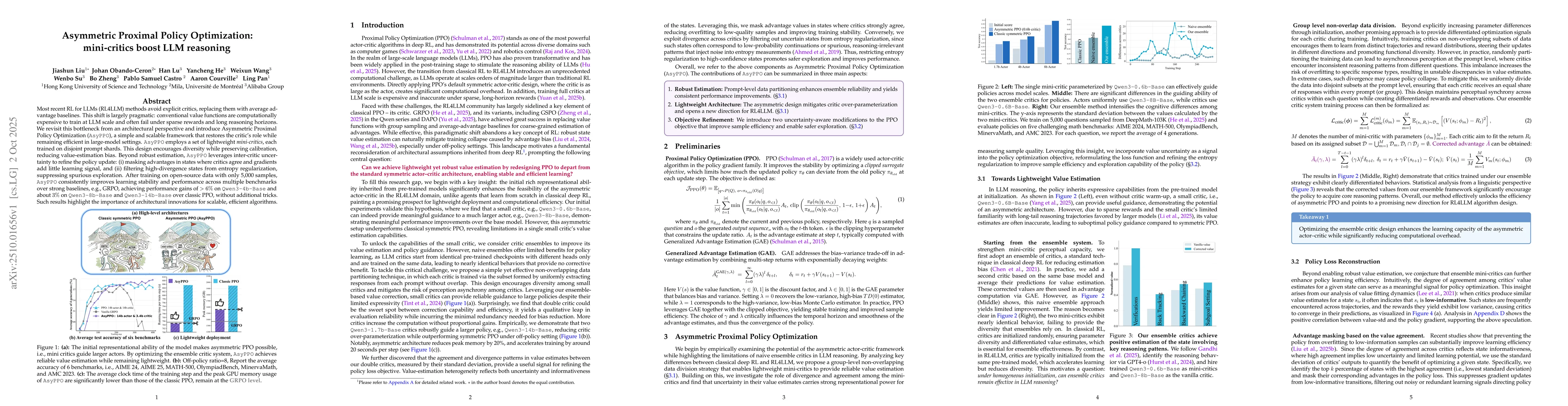 Thumbnail for Asymmetric Proximal Policy Optimization: mini-critics boost LLM
  reasoning