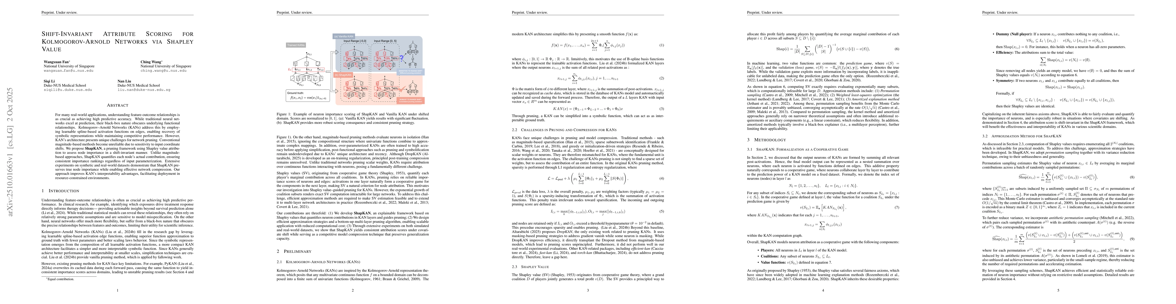 Thumbnail for Shift-Invariant Attribute Scoring for Kolmogorov-Arnold Networks via
  Shapley Value