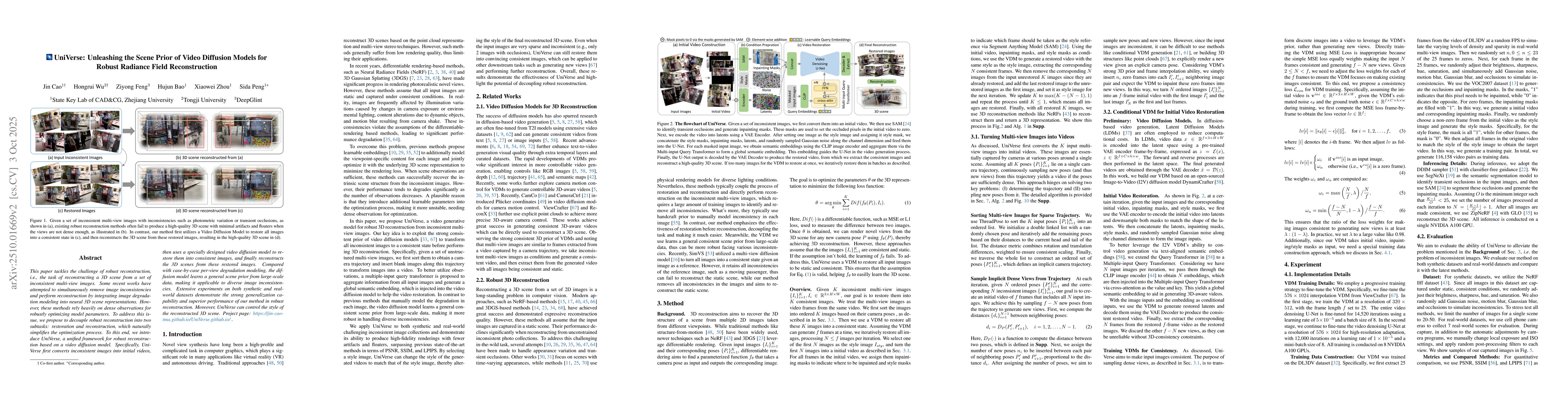 Thumbnail for UniVerse: Unleashing the Scene Prior of Video Diffusion Models for
  Robust Radiance Field Reconstruction