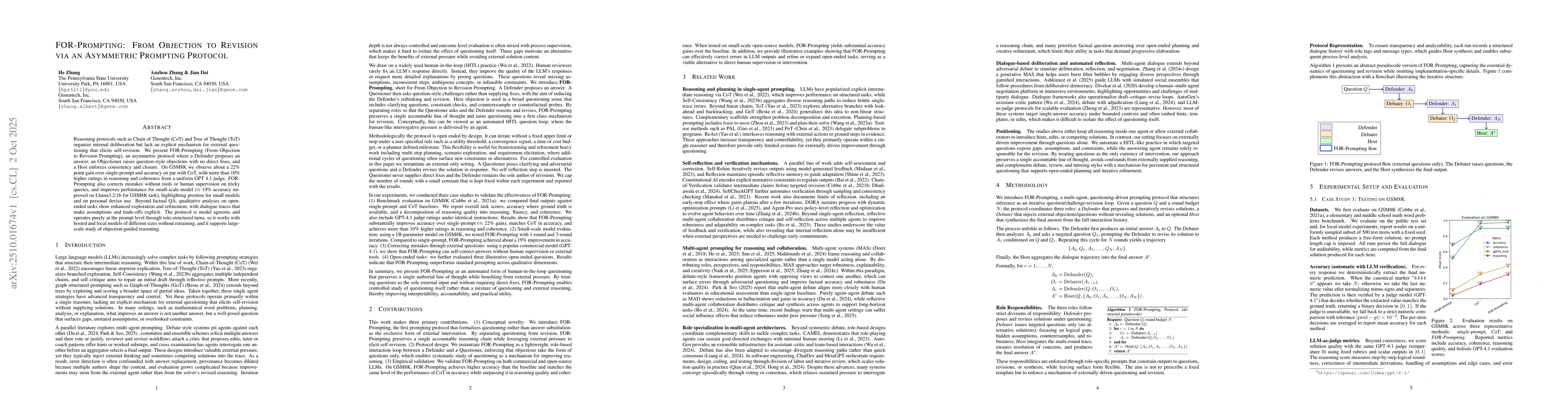Thumbnail for FOR-Prompting: From Objection to Revision via an Asymmetric Prompting
  Protocol