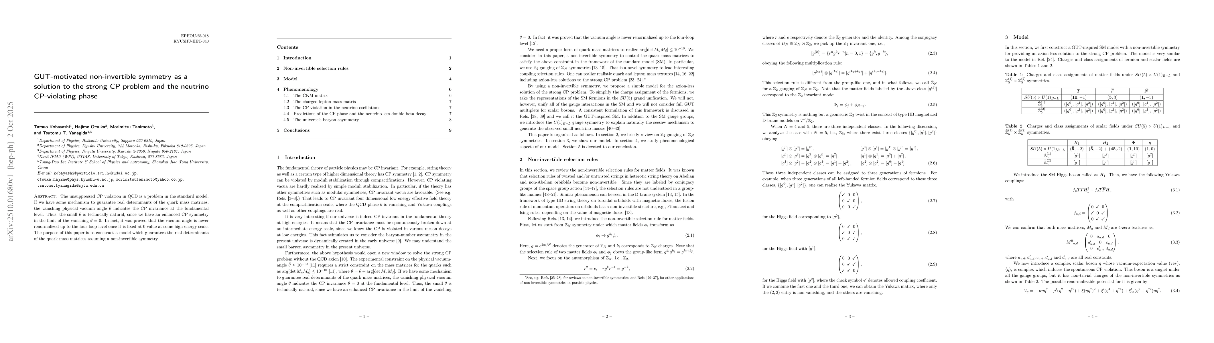 Thumbnail for GUT-motivated non-invertible symmetry as a solution to the strong CP
  problem and the neutrino CP-violating phase