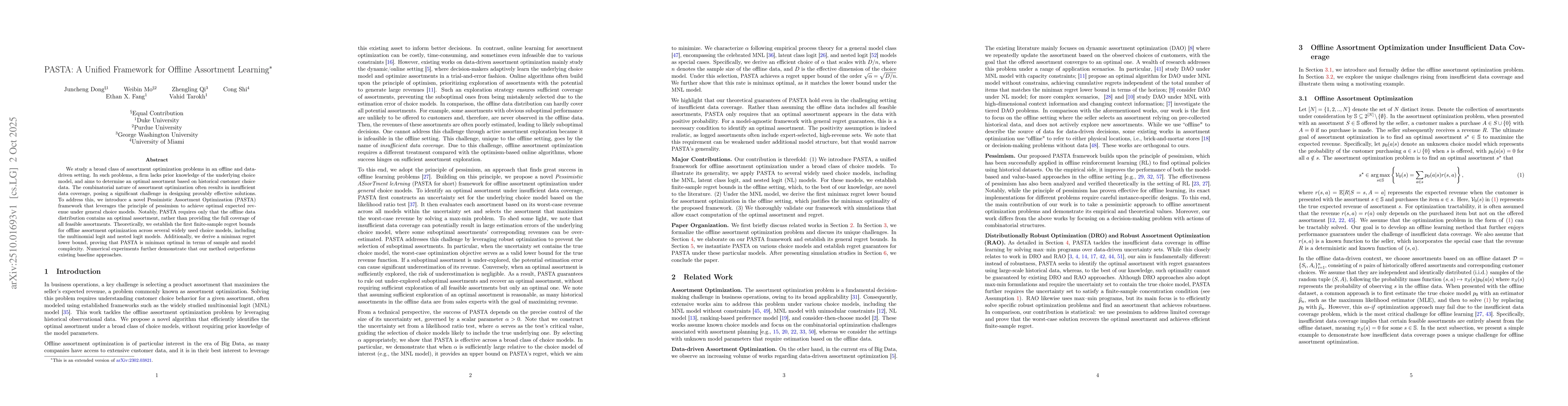 Thumbnail for PASTA: A Unified Framework for Offline Assortment Learning