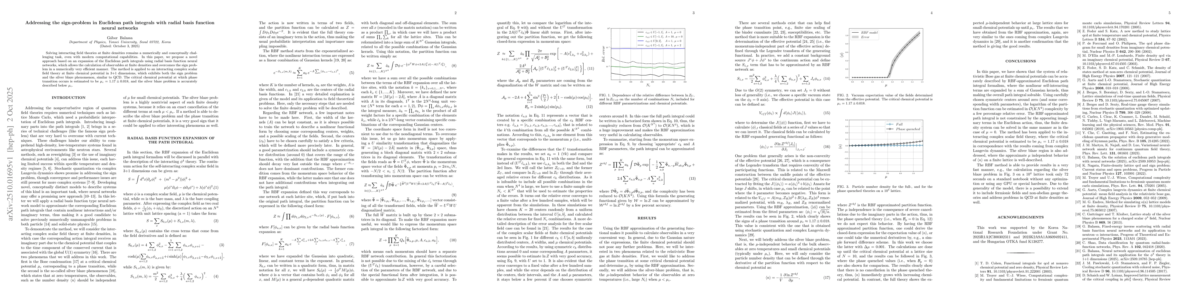 Thumbnail for Addressing the sign-problem in Euclidean path integrals with radial
  basis function neural networks