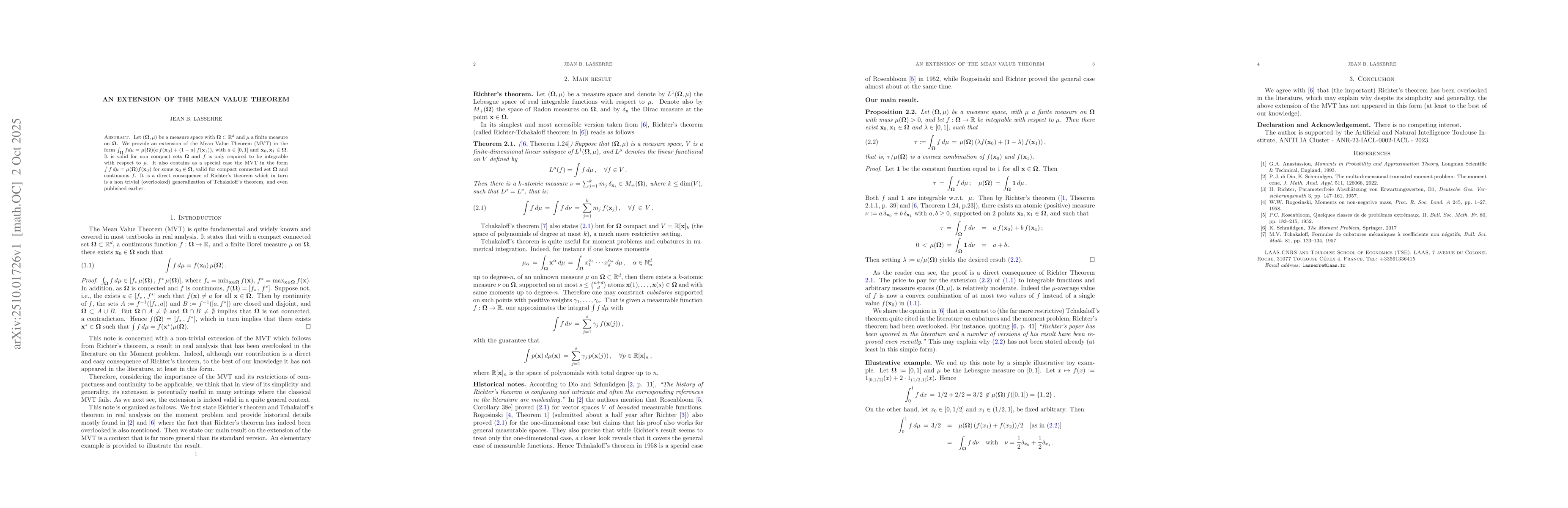 Thumbnail for An extension of the mean value theorem