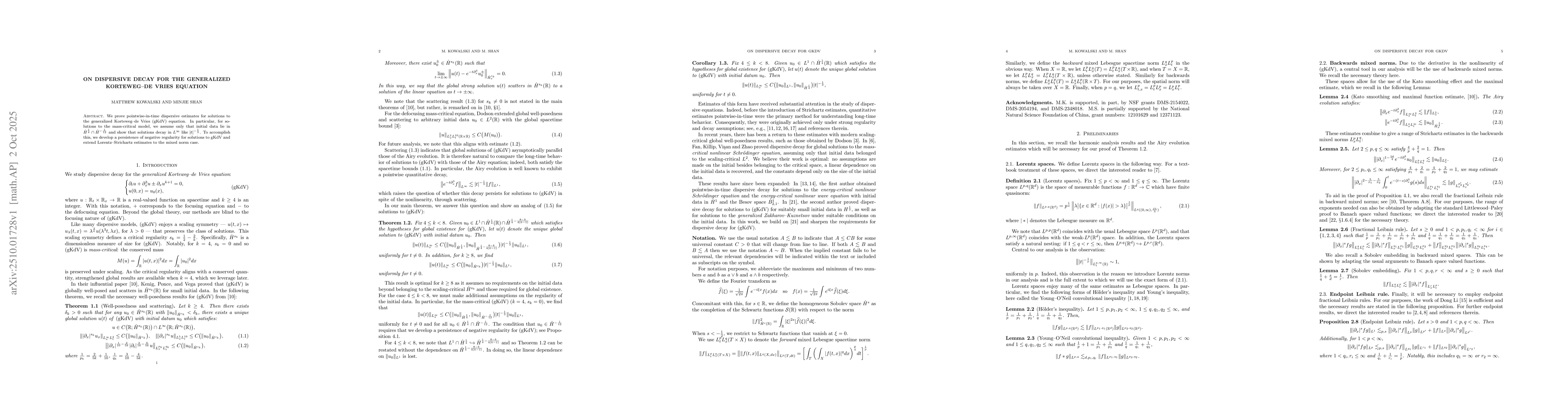 Thumbnail for On dispersive decay for the generalized Korteweg--de Vries equation