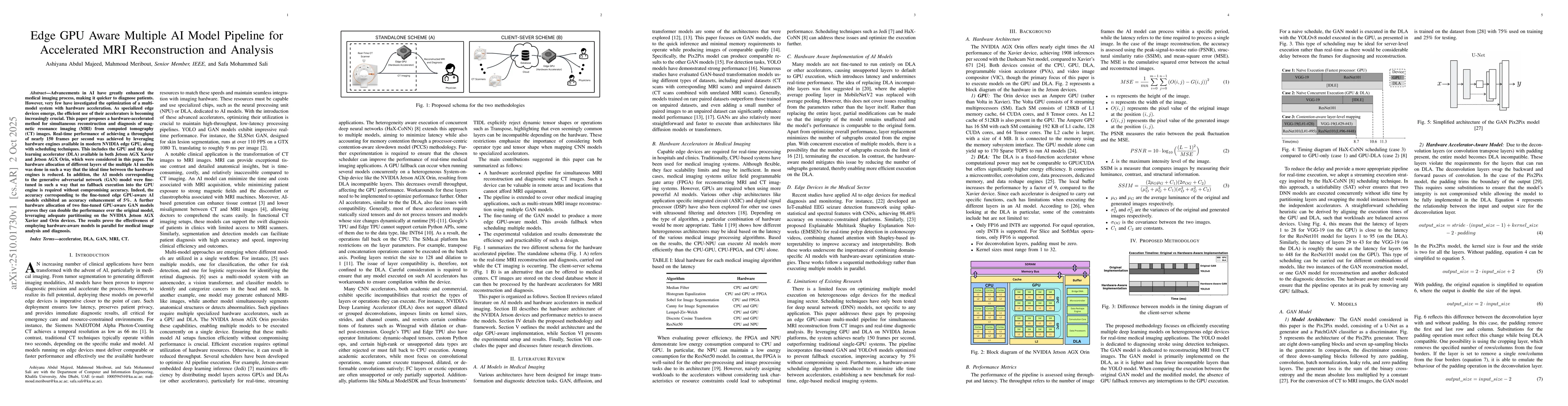 Thumbnail for Edge GPU Aware Multiple AI Model Pipeline for Accelerated MRI
  Reconstruction and Analysis