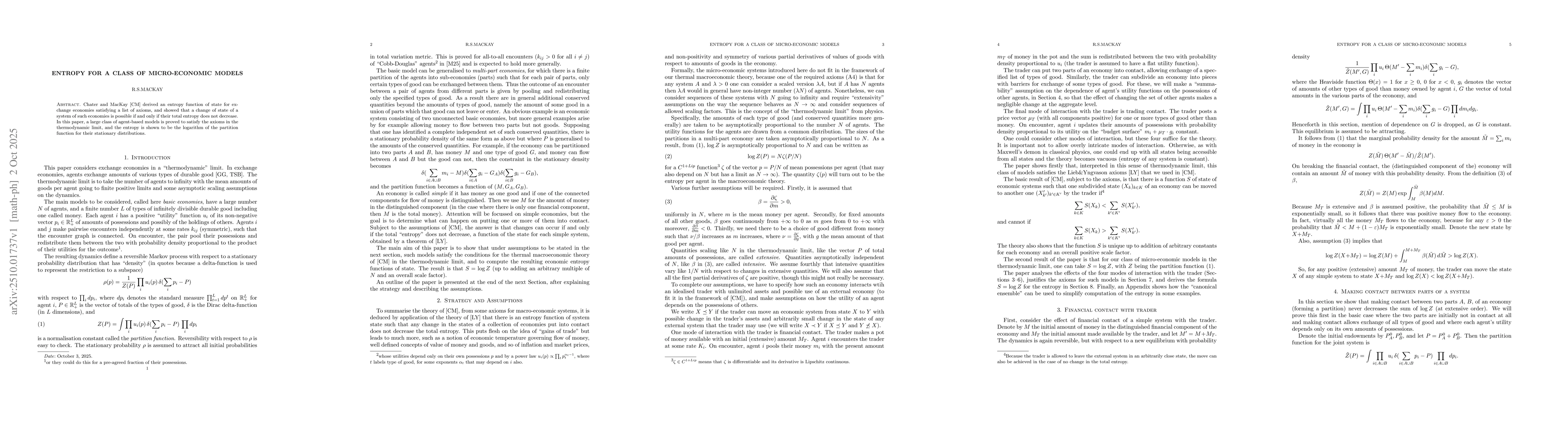 Thumbnail for Entropy for a class of micro-economic models