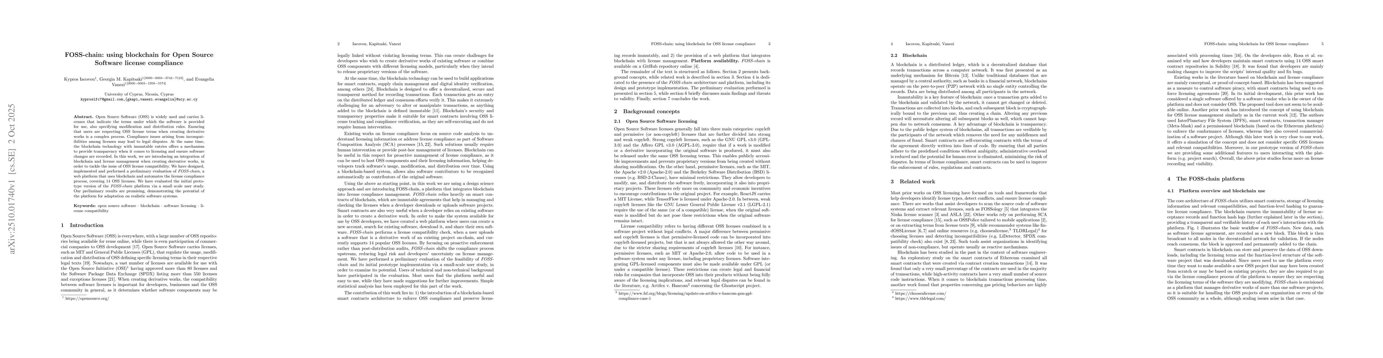 Thumbnail for FOSS-chain: using blockchain for Open Source Software license compliance