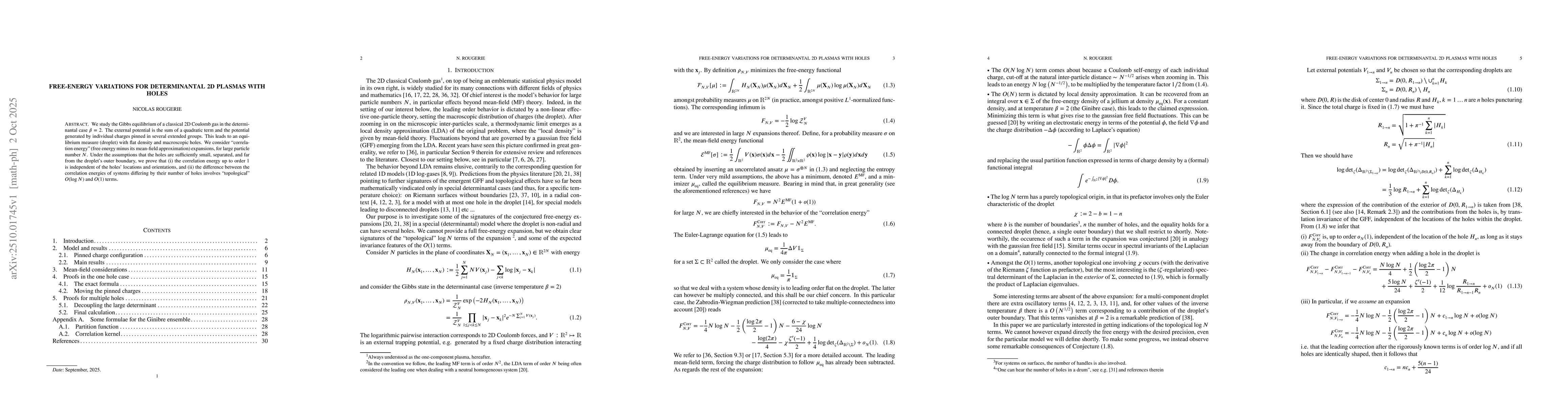 Thumbnail for Free-energy variations for determinantal 2D plasmas with holes