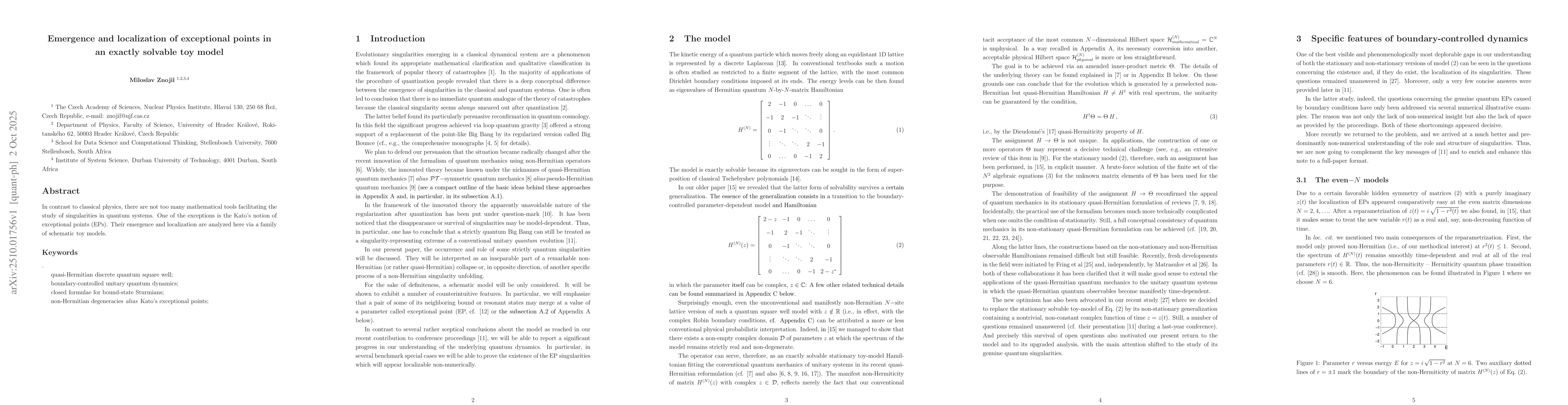Thumbnail for Emergence and localization of exceptional points in an exactly solvable
  toy model