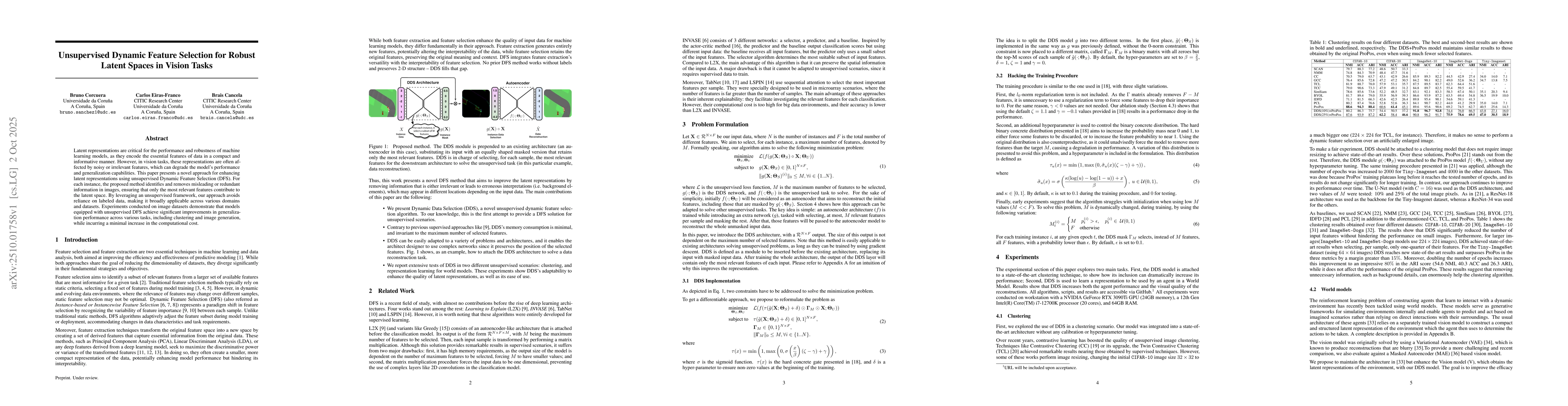 Thumbnail for Unsupervised Dynamic Feature Selection for Robust Latent Spaces in
  Vision Tasks