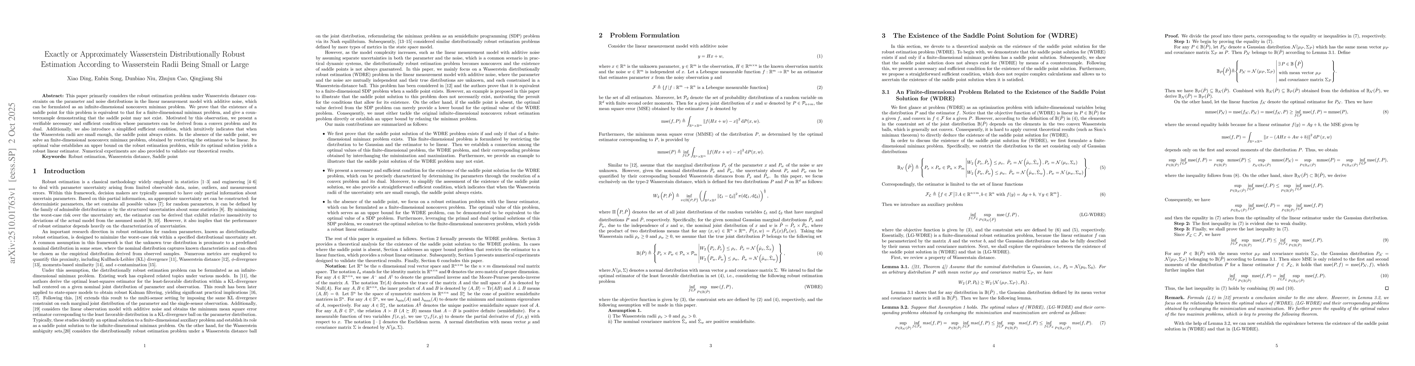 Thumbnail for Exactly or Approximately Wasserstein Distributionally Robust Estimation
  According to Wasserstein Radii Being Small or Large