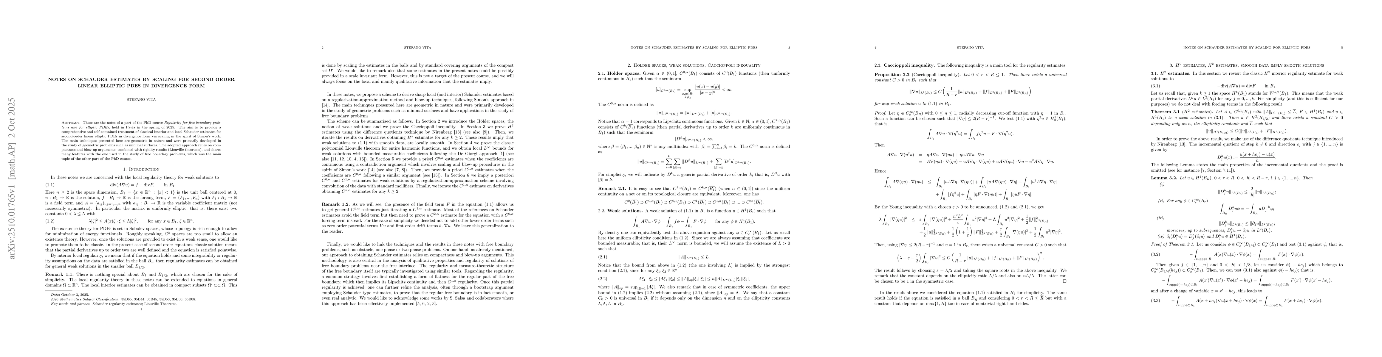 Thumbnail for Notes on Schauder estimates by scaling for elliptic PDEs in divergence
  form