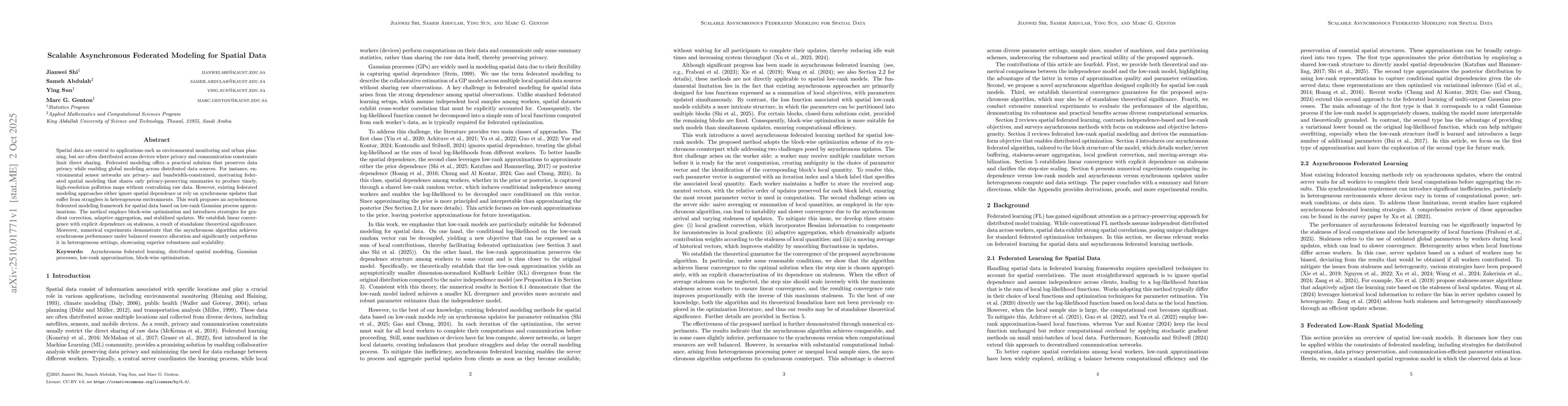 Thumbnail for Scalable Asynchronous Federated Modeling for Spatial Data