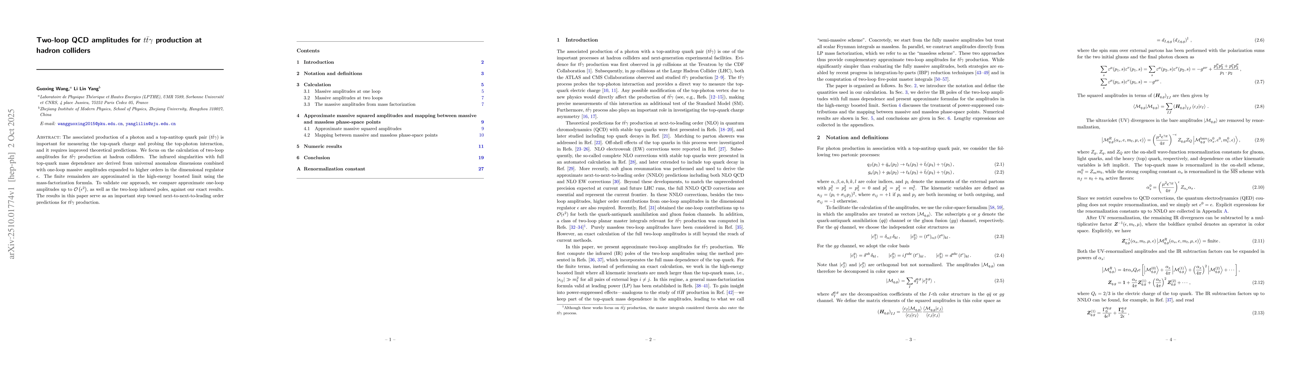 Thumbnail for Two-loop QCD amplitudes for $t\bar{t}γ$ production at hadron
  colliders