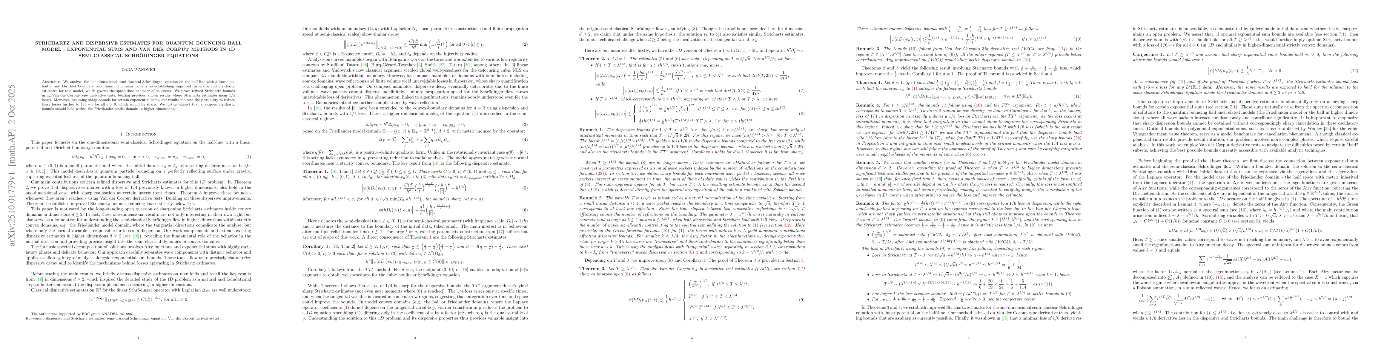 Thumbnail for Strichartz and dispersive estimates for quantum bouncing ball model:
  exponential sums and Van der Corput methods in 1d semi-classical
  Schrödinger equations