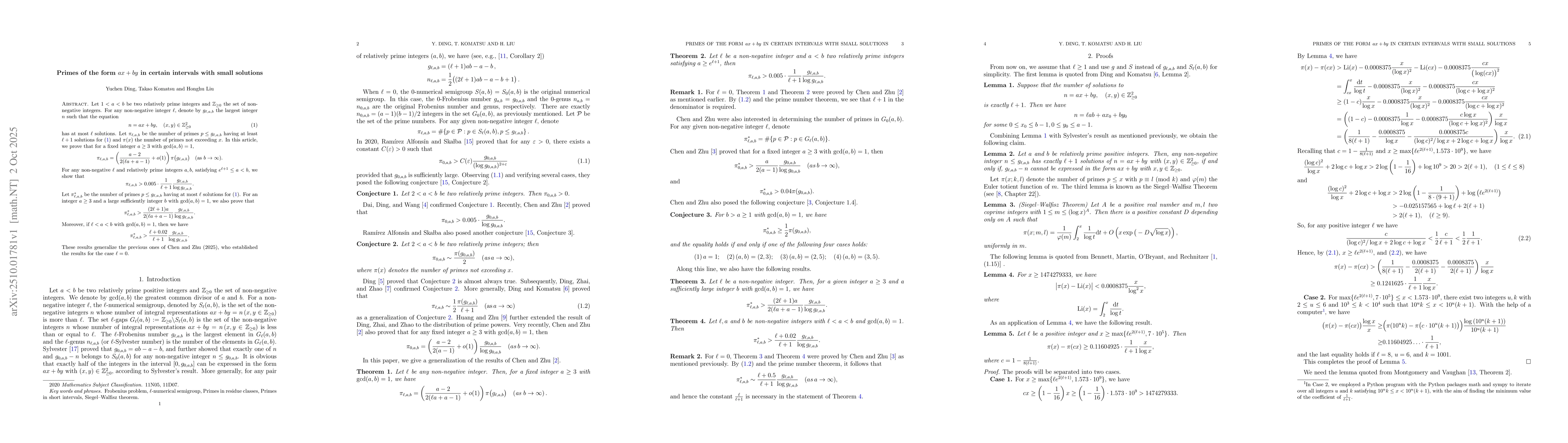 Thumbnail for Primes of the form $ax+by$ in certain intervals with small solutions