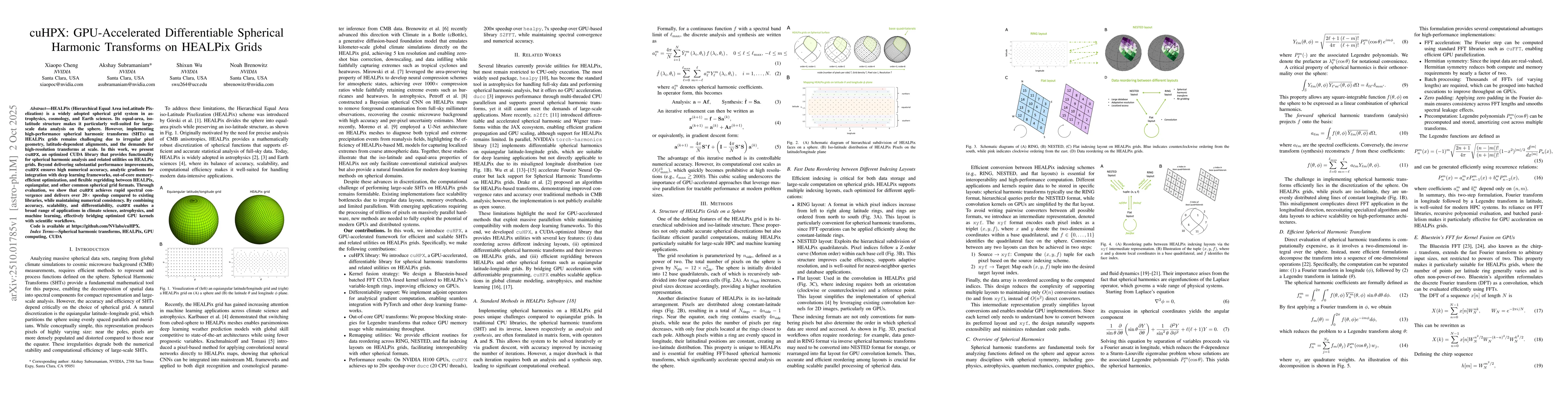 Thumbnail for cuHPX: GPU-Accelerated Differentiable Spherical Harmonic Transforms on
  HEALPix Grids